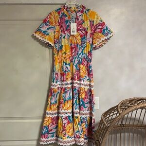 Crown & Ivy Colorful Leaf Print Midi Dress